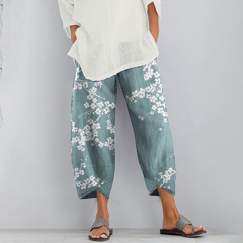 Comstylish Cherry Blossom Print Loose Casual Pants