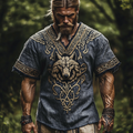 Vintage Viking Wolf Celtic Knot V-neck Linen T Shirt artswardrobe