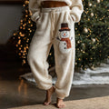 Comstylish Women's Christmas Snowman Pattern Plush Warm Sports Pants