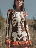 Halloween Skeleton & Floral Art Women's Knit Mini Dress artswardrobe
