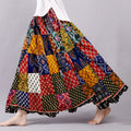 Boho Patchwork Flowy Linen Blend Wide Skirt artswardrobe