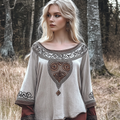 Vintage Viking Celtic Linen Crew Neck Cropped Shirt artswardrobe