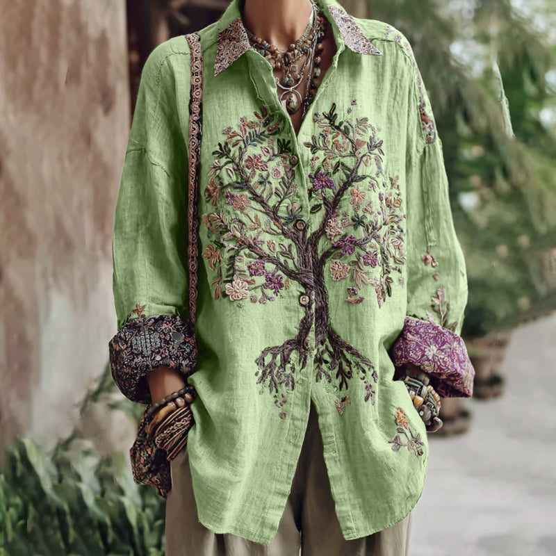 Comstylish Women's Tribal Tree Of Life Casual Long Sleeve Shirt