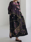 Flowy Fish Cherry Blossom Japanese Art Linen Blend Maxi Dress