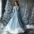 Classy Snowy Landscape Contrast Beaded Flowy Maxi Dress
