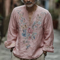Men's Vintage Floral Embroidery Linen Shirt artswardrobe