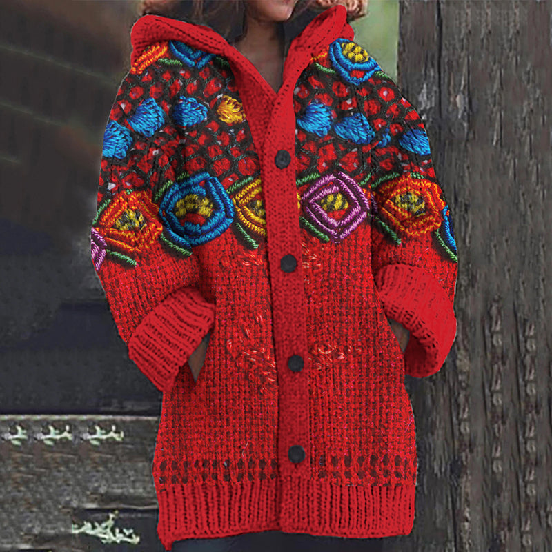 Vintage Mexican Floral Art Embroidery Knitted Sweater Cardigan artswardrobe