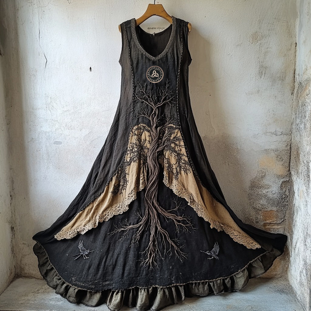 Tribal Life Of Tree Runes Embroidery Lace Art Tank Dress artswardrobe