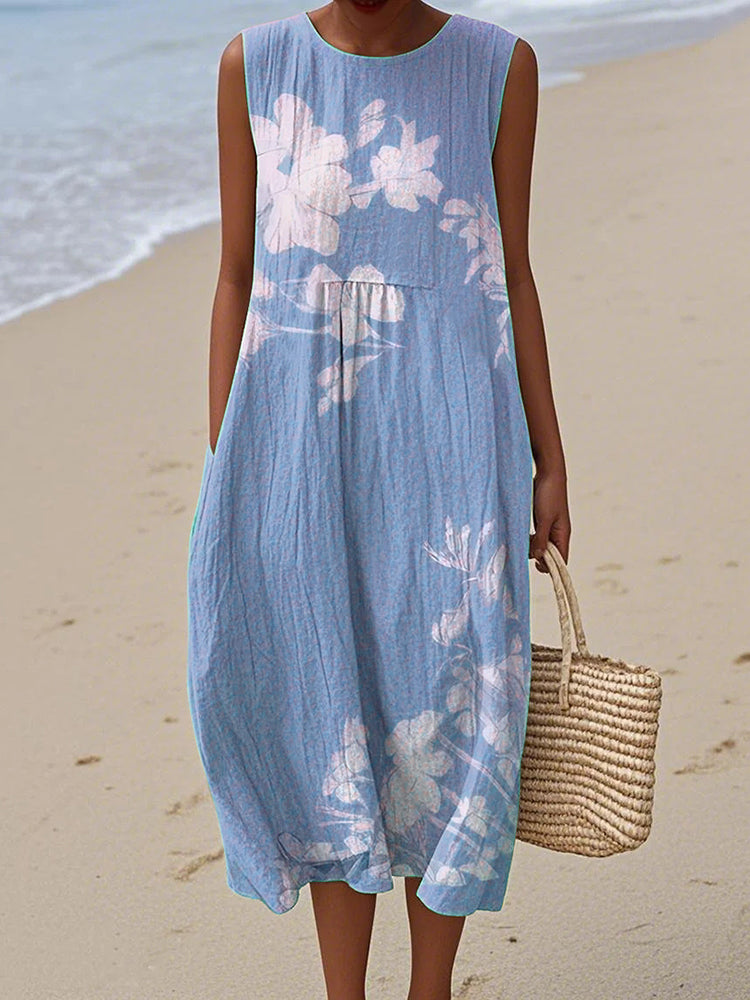 Vintage Loose Floral Art Linen Tank Dress artswardrobe