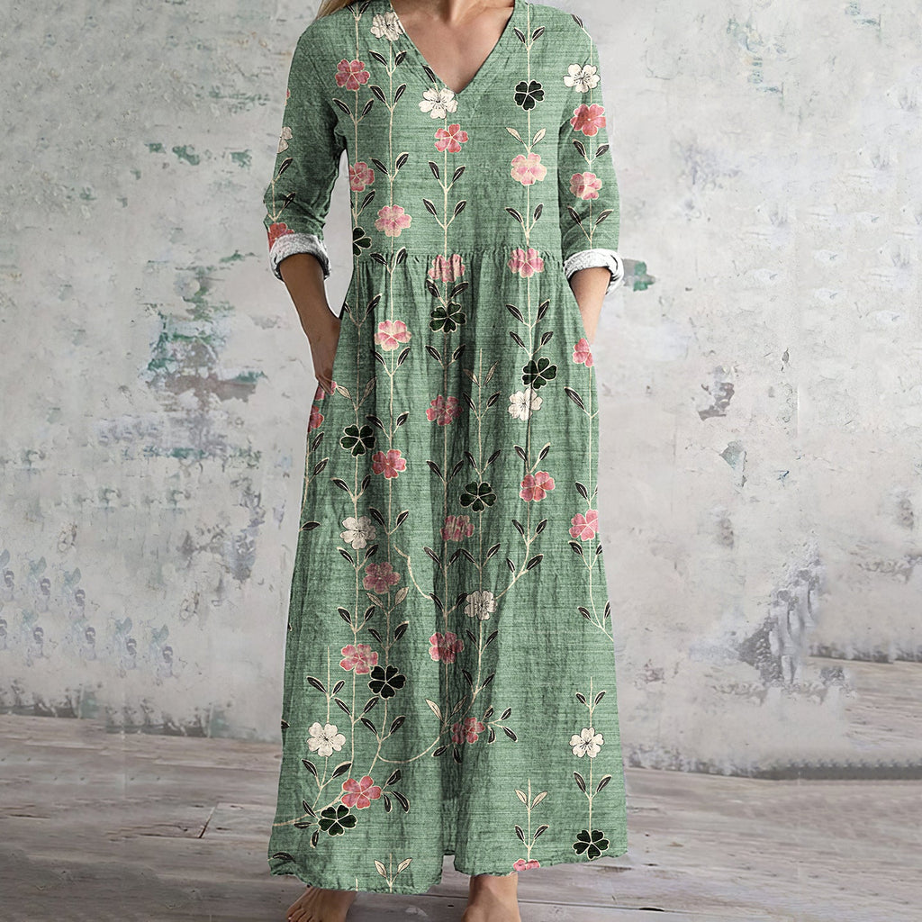 Vintage Floral Art Print Women's Linen Dress artswardrobe