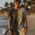 Men's Viking Tribal And Tree Of Life Embroidered Linen T-shirt artswardrobe