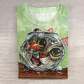 Abstract Creative Cute Greedy Cat Art Print Cotton Graphic T-shirt elevenforest