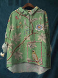 Meticulous Plant Bird Print Cotton And Linen Shirt