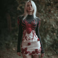 Comstylish Women's Halloween Spider And Flower Round Neck Knitted Dress