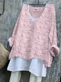 Comstylish Floral Lace Embroidered Linen Blend Tunic