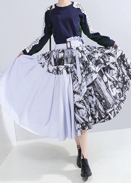 Fall New Wild Patchwork Skirts High Waist Asymmetric Maxi Skirts