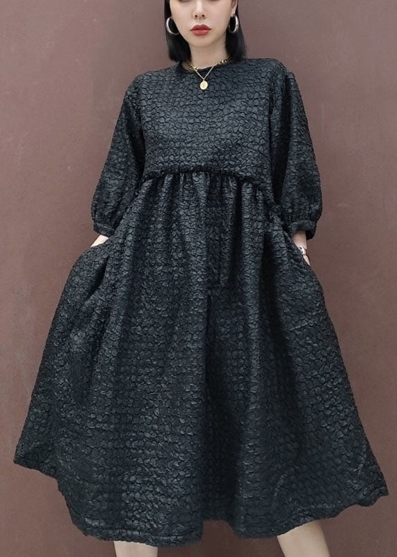 Black Mid Dress Cinched Half Sleeve