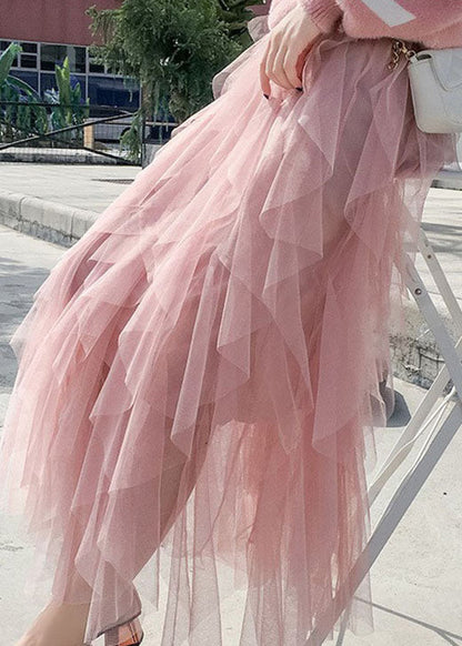 Pink Tulle Pleated Skirt Spring