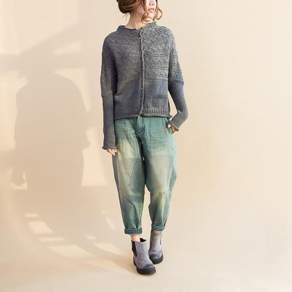Gray Cotton Knit Tops Warm Long Sleeve Sweater