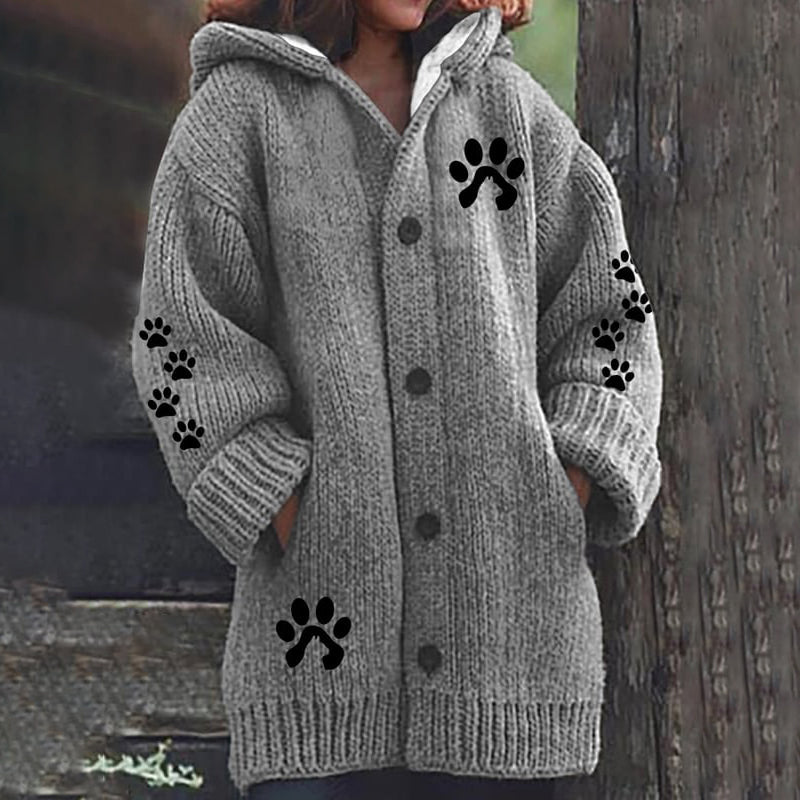 Cute Paw Print Long Sleeved Knitted Hooded Cardigan elevenforest