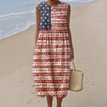 Women's Independence Day Printed Cotton Linen Dress artswardrobe