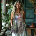Vintage Floral Print Linen Blend Tank Top artswardrobe