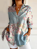Women's Vintage Floral Patchwork Art Print Casual Cotton Shirt