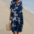 Comstylish Japanese Cherry Blossoms Art  Printed V Neck Casual Midi Dress