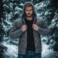 Men's Vintage Celtic Knot Jacquard Chunky Knit Cozy Zip Up Cardigan Sweater artswardrobe