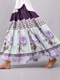 Women's Retro Casual Purple Floral Splicing Skirt artswardrobe