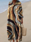 Comstylish Vintage Geometric Art Linen Blend Maxi Dress
