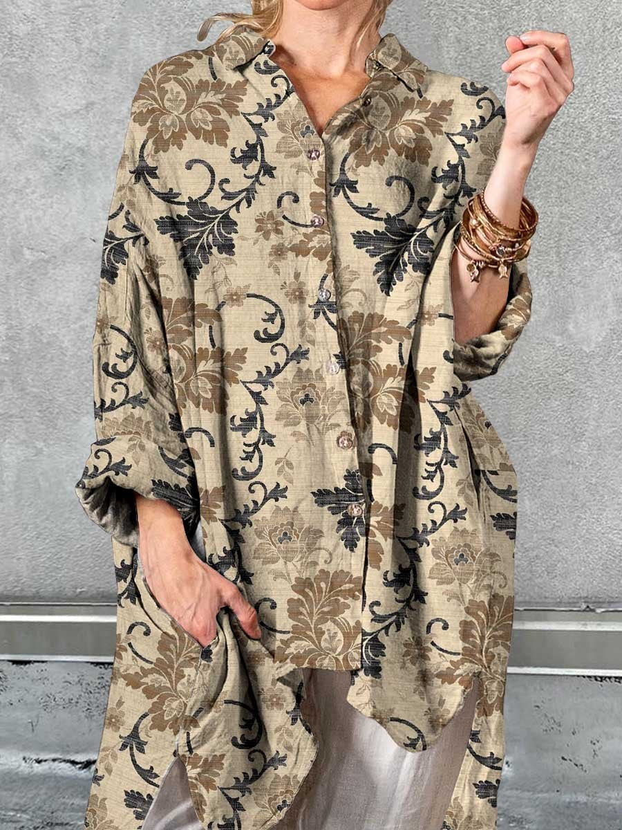 Women's Elegant Simple Floral Pattern Cotton Shirt