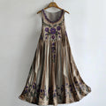 Women's Vintage Floral Pattern Art Print Round Neck Sleeveless Cotton