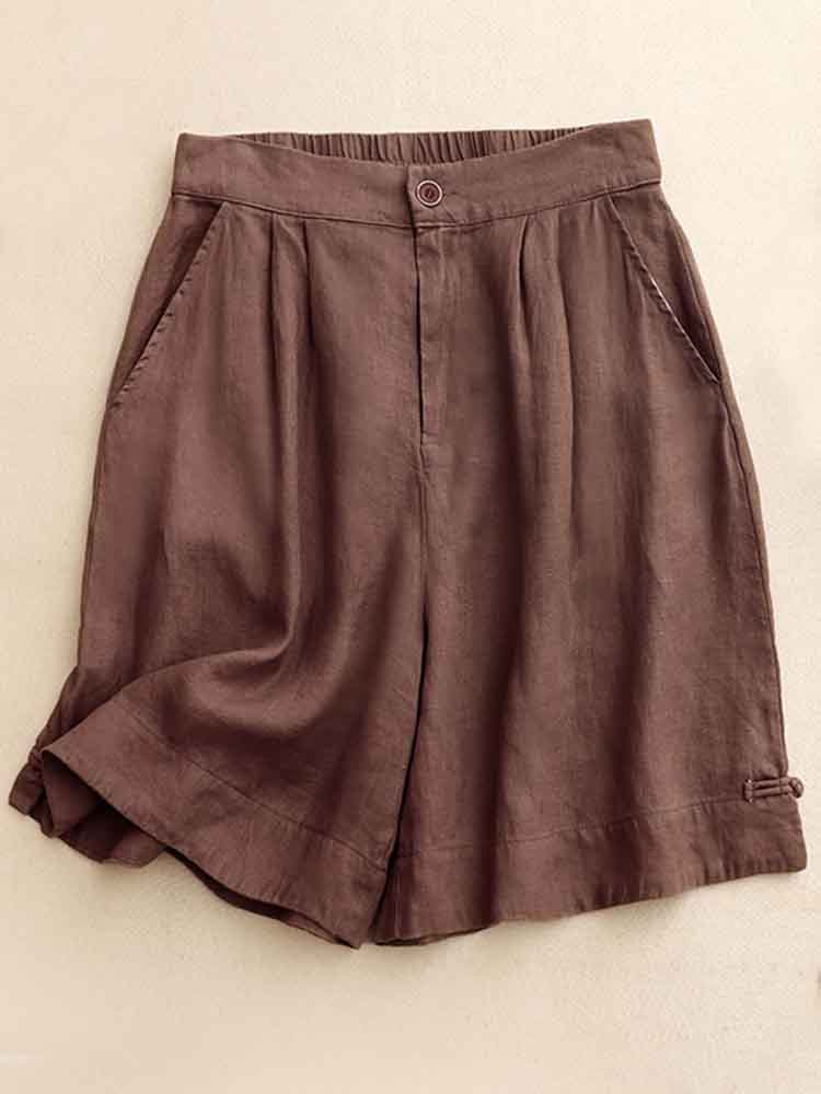 Women's Vintage Simple Linen Blend Casual Shorts artswardrobe