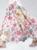 Colorful Floral Lace Linen Blend Flowy Wide Skirt artswardrobe