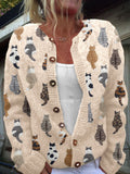 Cute Cats Embroidery Pattern Cozy Knit Cardigan elevenforest