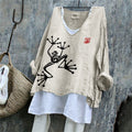 Comstylish Tree Frog Japanese Lino Art Linen Tunic