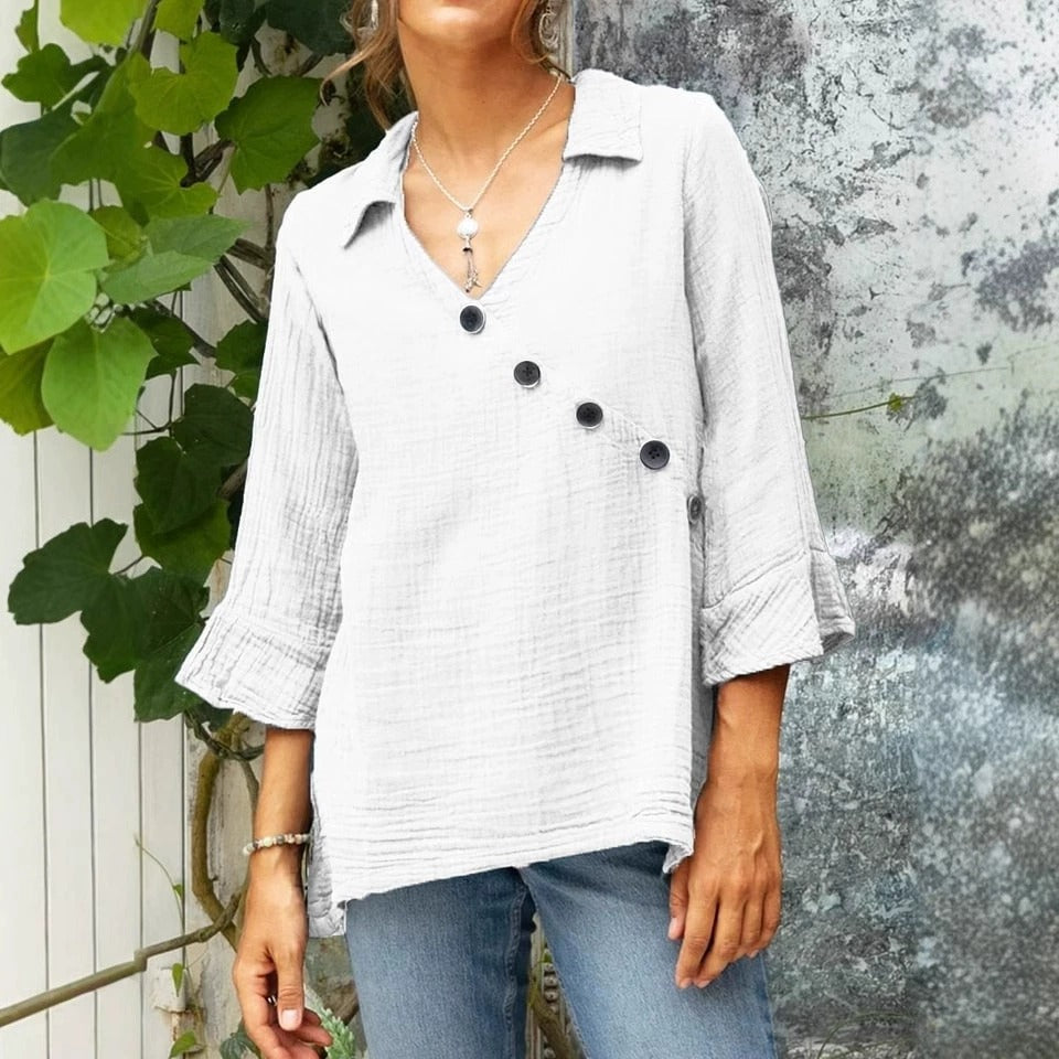 Women's Solid Color Linen Vintage Shirt artswardrobe