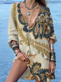 Women's Vintage Bohemian Floral Print Casual Beach Dress