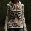 Women's Halloween Skull Sequin Art Knitted Warm Half-zip Hooded Sweater artswardrobe
