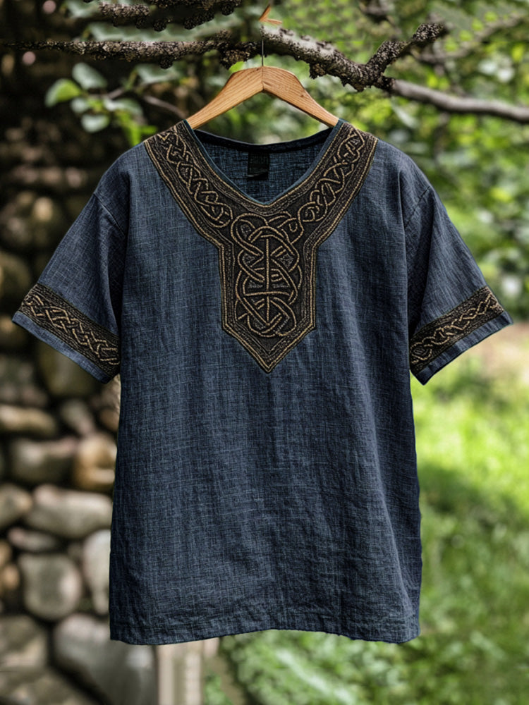 Men's Viking Celtic Knot Art Linen V-neck T Shirt artswardrobe