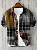 Vintage Checkered Patchwork Contrast Color Linen Shirt artswardrobe