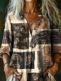 Women's Vintage Tattoo Patchwork Pattern Art Print Casual Cotton Linen