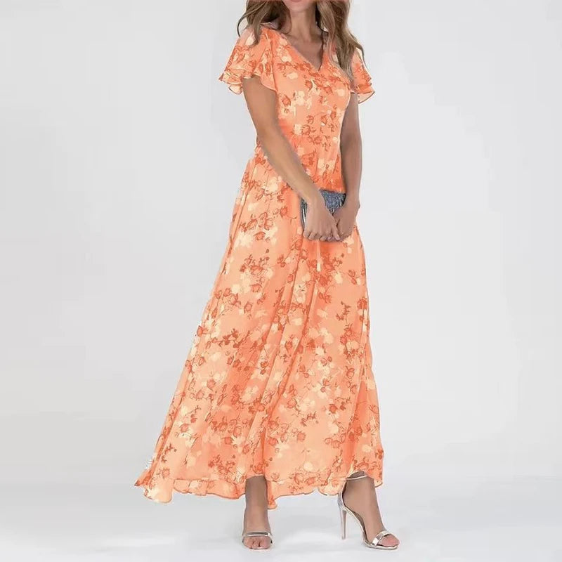 KS | Maxi dress with ruffled sleeves and floral pattern