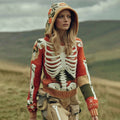 Women's Halloween Skull Ribs Flower Pattern Cozy Hooded Sweater artswardrobe