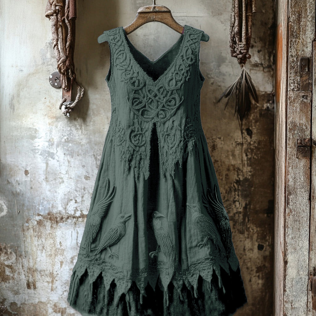 Women's Tribal Dark Night Raven Embroidery Celtic Lace Art Tank Dress artswardrobe
