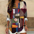 Comstylish Plush Geometric Abstract Art Women's Linen V-neck Long Sleeve Shirt