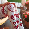 Vintage Crochet Floral And heart Cozy Knit Leggings elevenforest