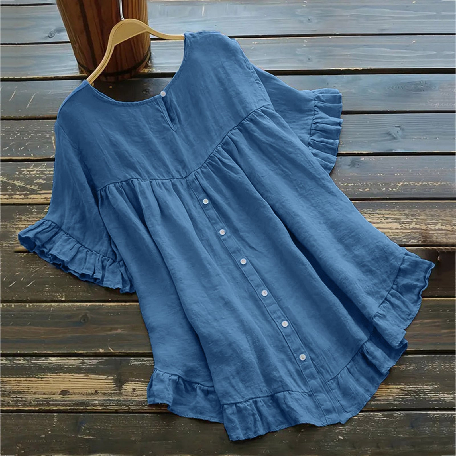 Comstylish Women's Retro Button Up Cotton And Linen Shirt