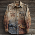 Western Cowboy Style Animal Elements Retro Cotton And Linen Men's Shirt artswardrobe
